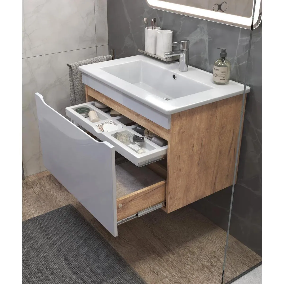 Тумба с раковиной подвесная VIGO Grani tp.GRI.OSK.75.1Y дуб золотой, 75 см