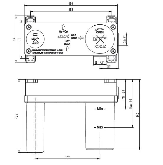 102167605C1EX-K + 102166601C1EX TIERA смеситель для раковины настенный (внешняя часть) матовый черный + скрытая часть