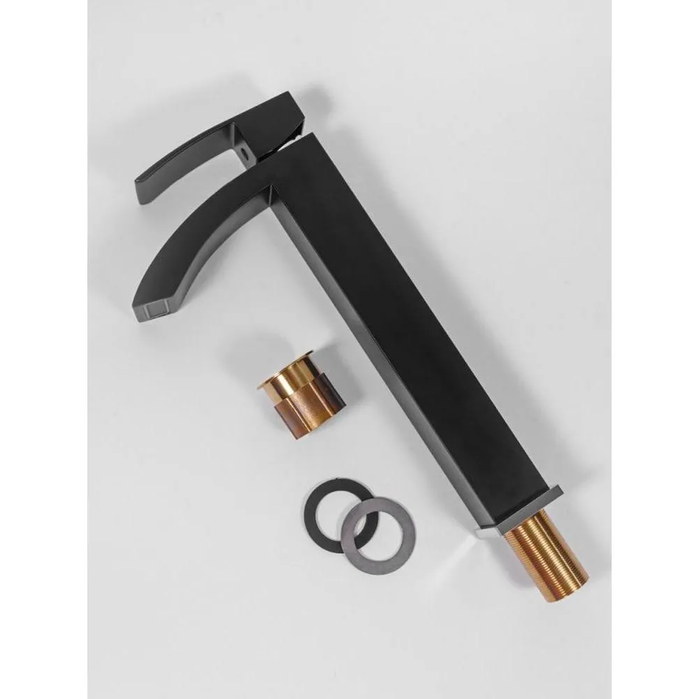 Смеситель для раковины высокий Hansberge H2077BC, черный/хром