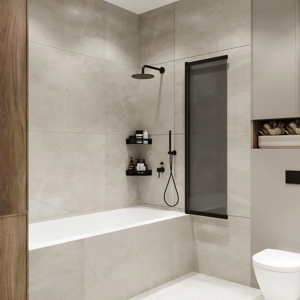 Шторка на ванну слайдер Terminus Ното 150х90 тонированная, черный