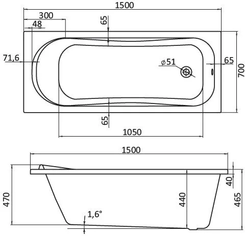 Ванна акриловая Santek Тенерифе 150x70 белая 1.WH30.2.213