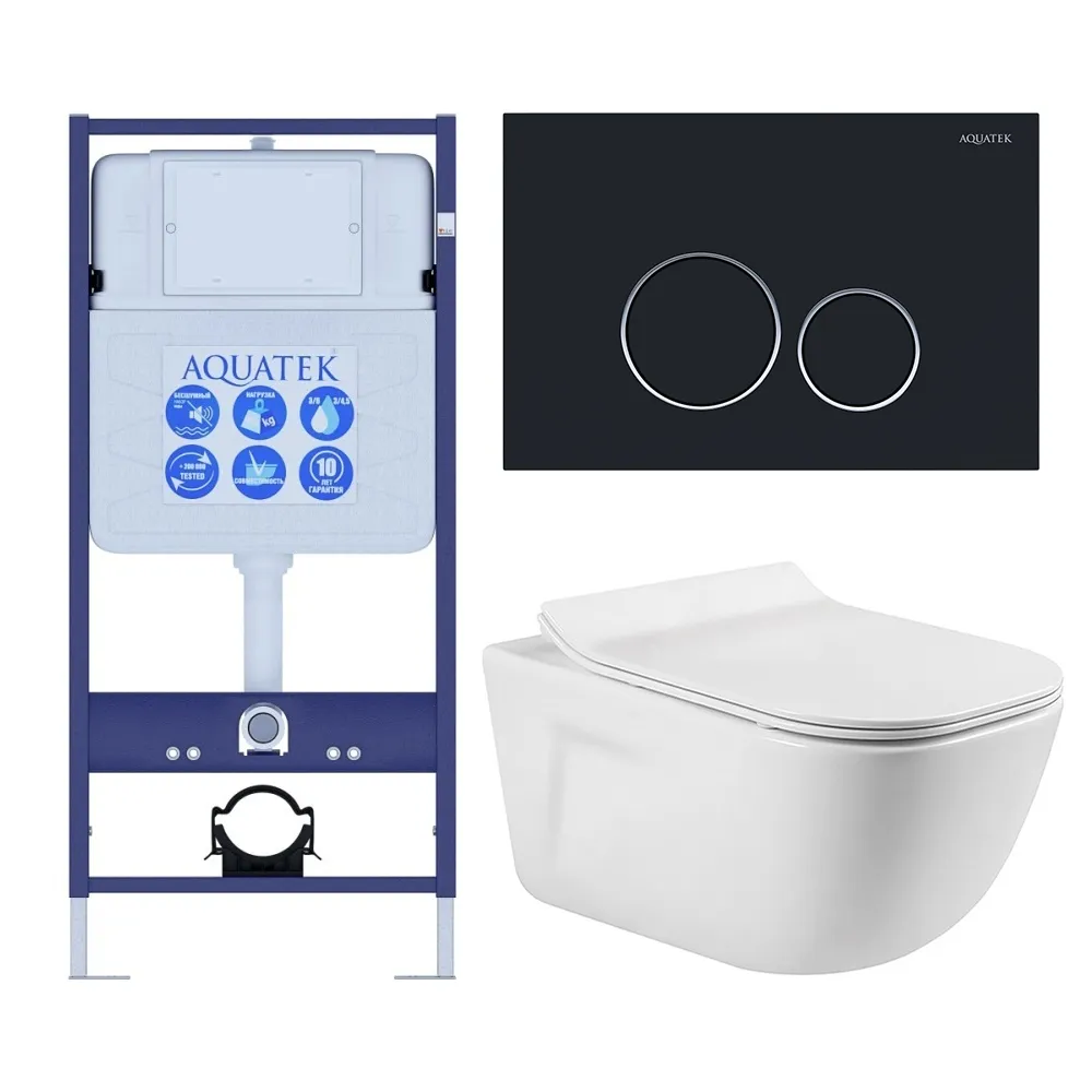 SET AQUATEK ДИВА-020 4в1 (рама AQUATEK Standard INS-0000012+ кркпеж KKI-0000002+клавиша KDI-0000020+унитаз ДИВА AQ2012-00 с тонким сиденьем soft-close