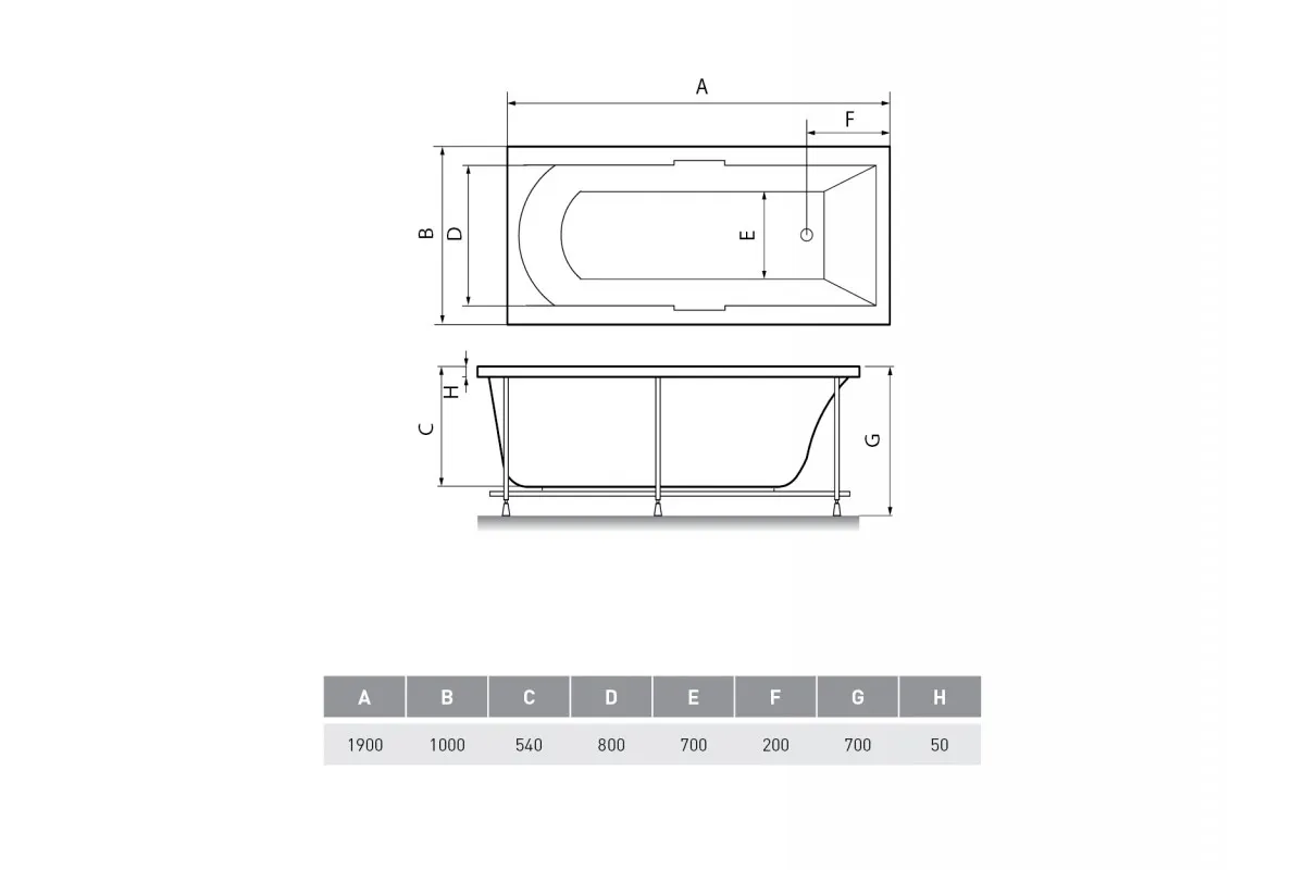Ванна акриловая Relisan EcoPlus ТЕМЗА Гл000025013, 190x100