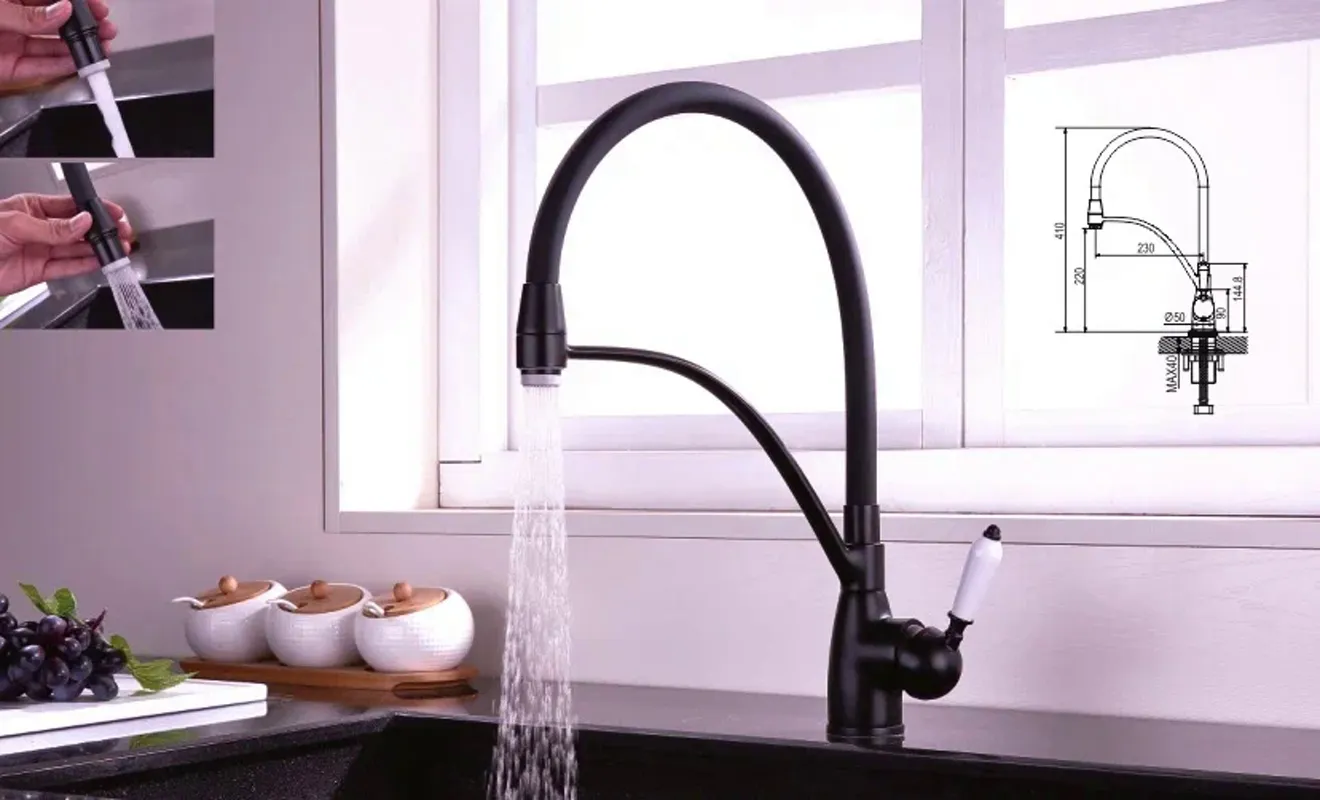 Смеситель для кухни Rose R153H, черный