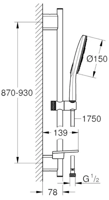 Душевой гарнитур вида струи Grohe Rainshower SmartActive 150 3, хром (26594000)