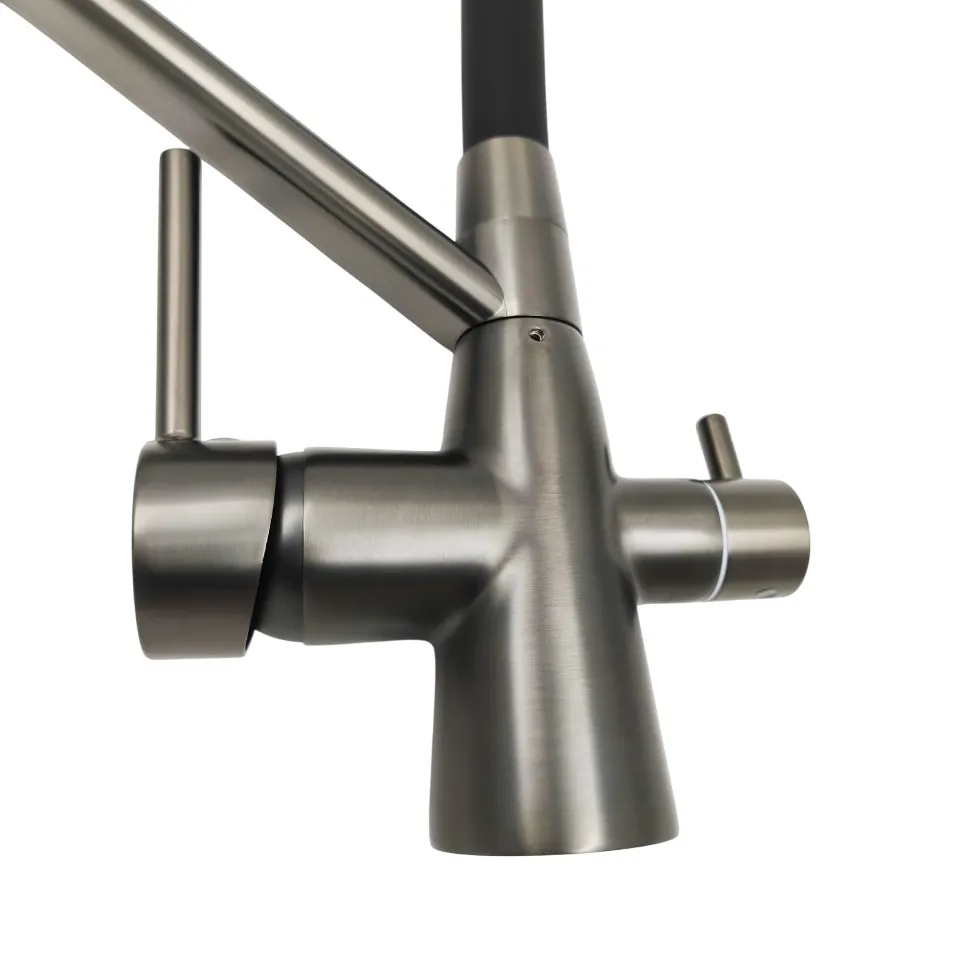 Смеситель для кухни с гибким изливом и подключением фильтра Maretti Eleganza EN31RGF14, оружейная сталь