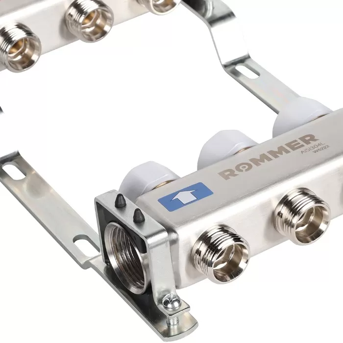 Коллектор Rommer 1"x3/4" на 3 контура с запорными клапанами (нерж. сталь) (RMS-3200-000003)