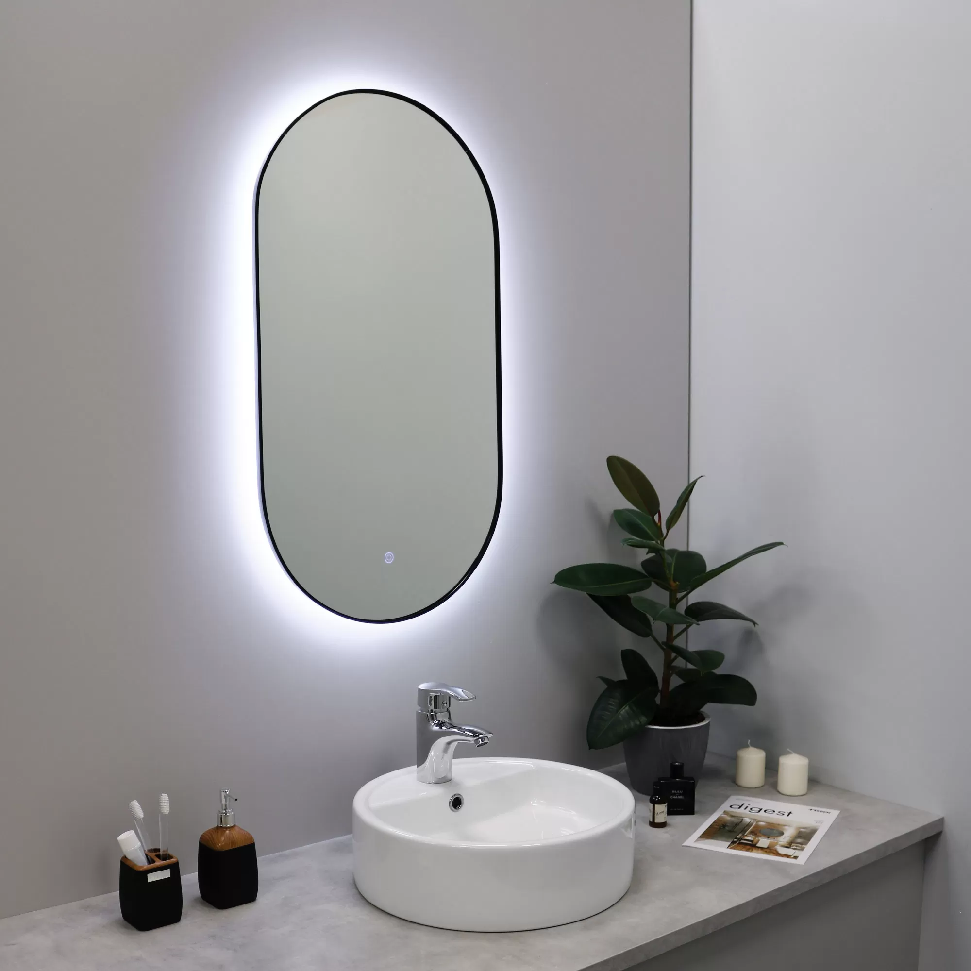 Зеркало с подсветкой LED овальное 50х120 см черное (FX-3120B)