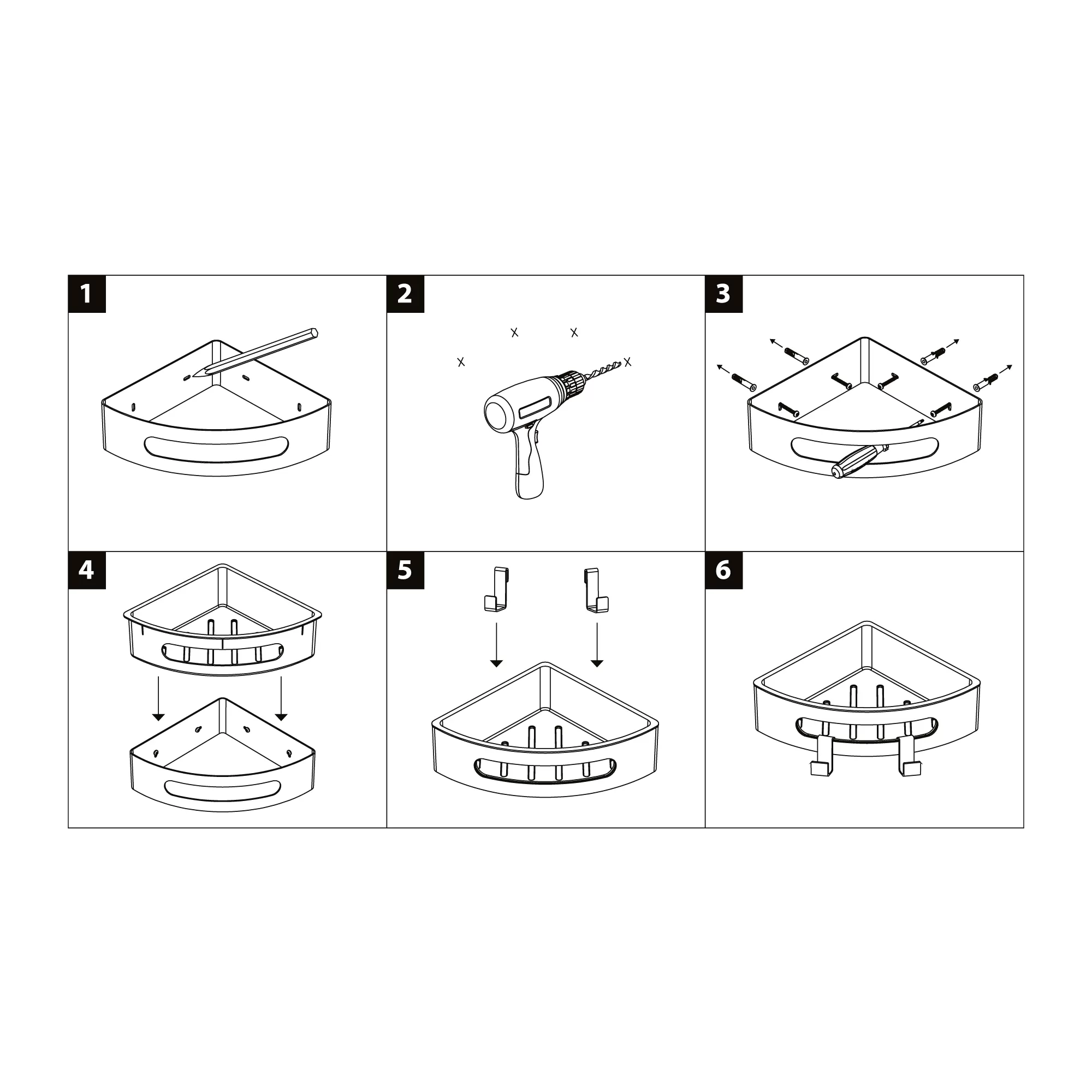 Полка для душа угловая Lemark SHELF LINE из нерж. стали с крючками, графит/вставка-пластик графит (9776048)