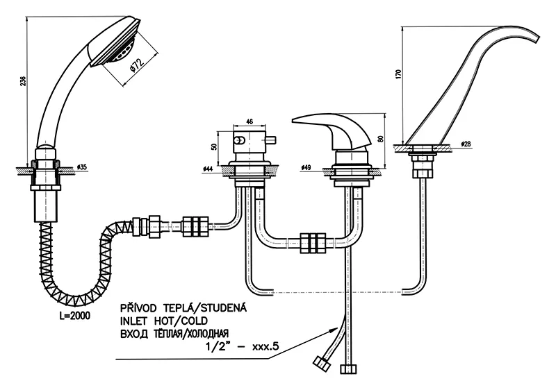 Смеситель на борт ванны Rav Slezak Dunaj D461.5PZ