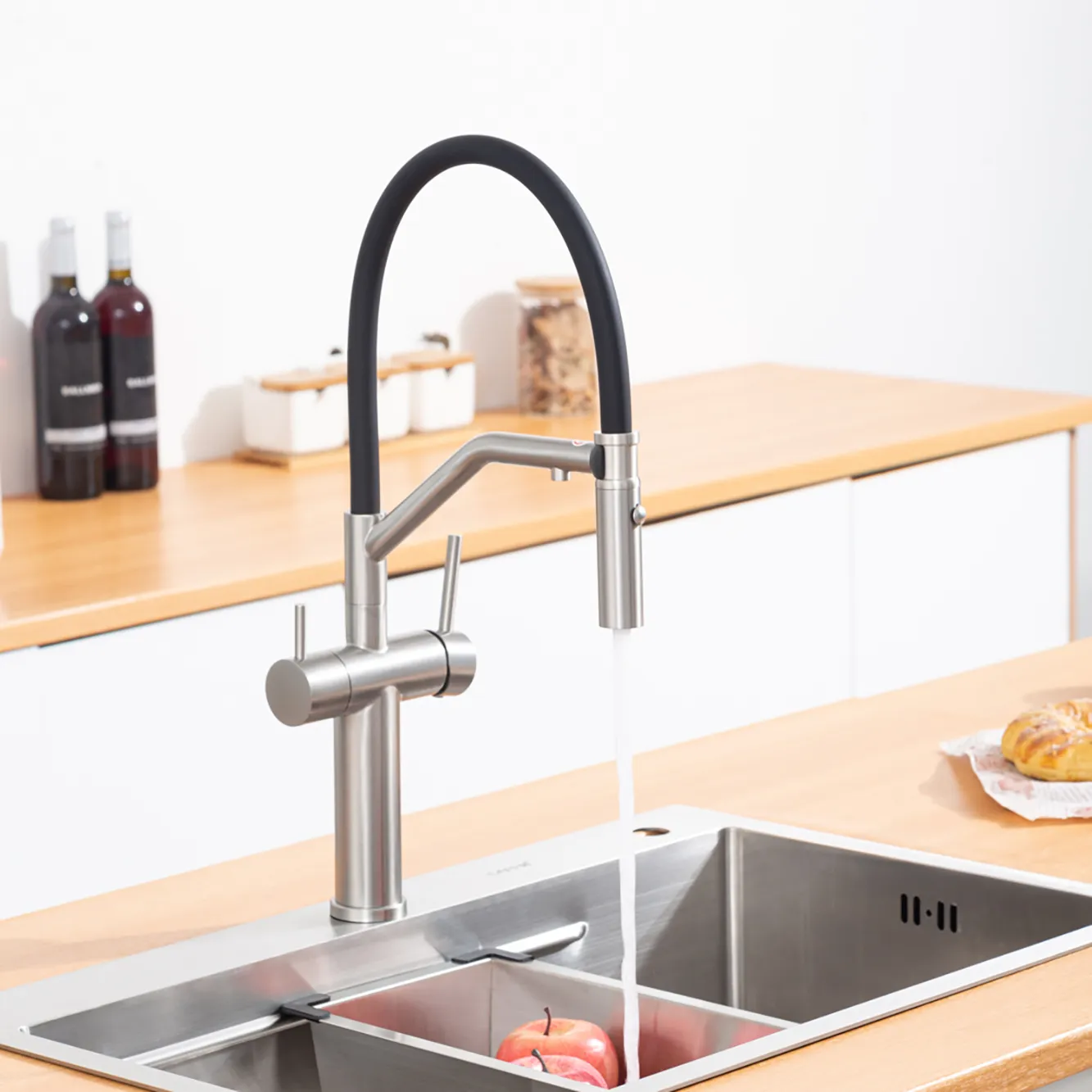 Смеситель для кухни с гибким изливом и подключением фильтра GAPPO G4399-85, сатин