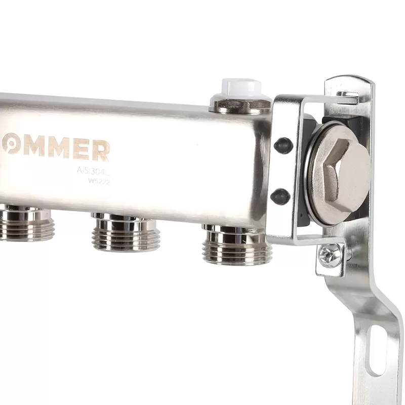 Коллектор Rommer 1"x3/4" на 4 контура для радиаторной разводки (нерж. сталь) (RMS-4401-000004)