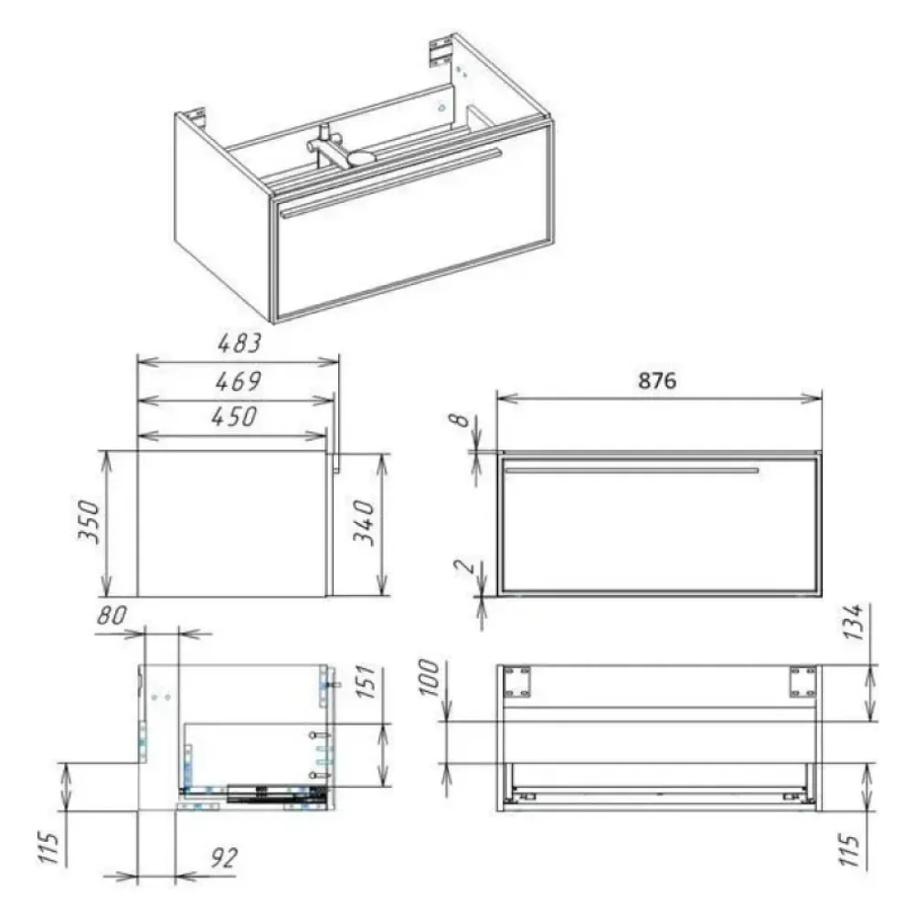 Тумба под раковину подвесная La Fenice Elba FNC-01-ELB-C-90, бежевая