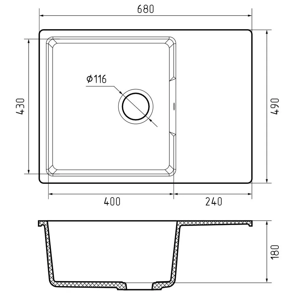 Кухонная мойка GranFest URBAN 668L, белый