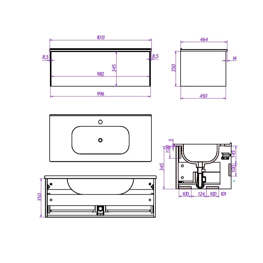 Тумба под раковину подвесная La Fenice Terra FNC-01-TER-BG-100, синяя