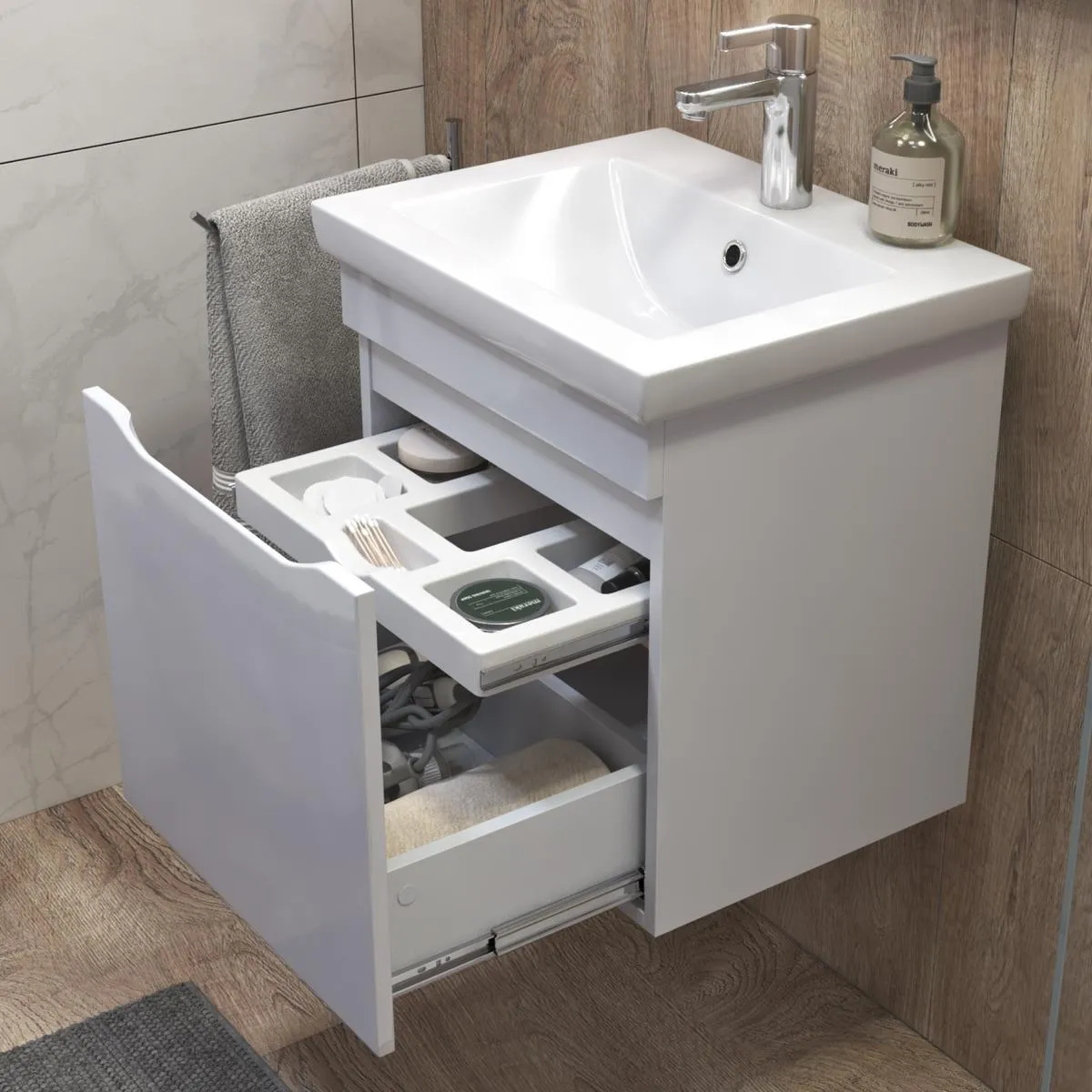 Тумба с раковиной подвесная VIGO Grani 028 белый, 50 см