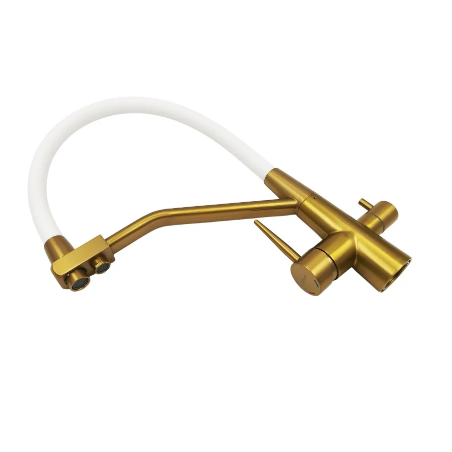 Смеситель для кухни с гибким изливом и подключением фильтра Maretti Eleganza GOLD ENG31RGF13, золотой сатин