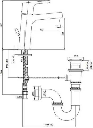 Смеситель для раковины с донным клапаном E.C.A Luna 102108947EX