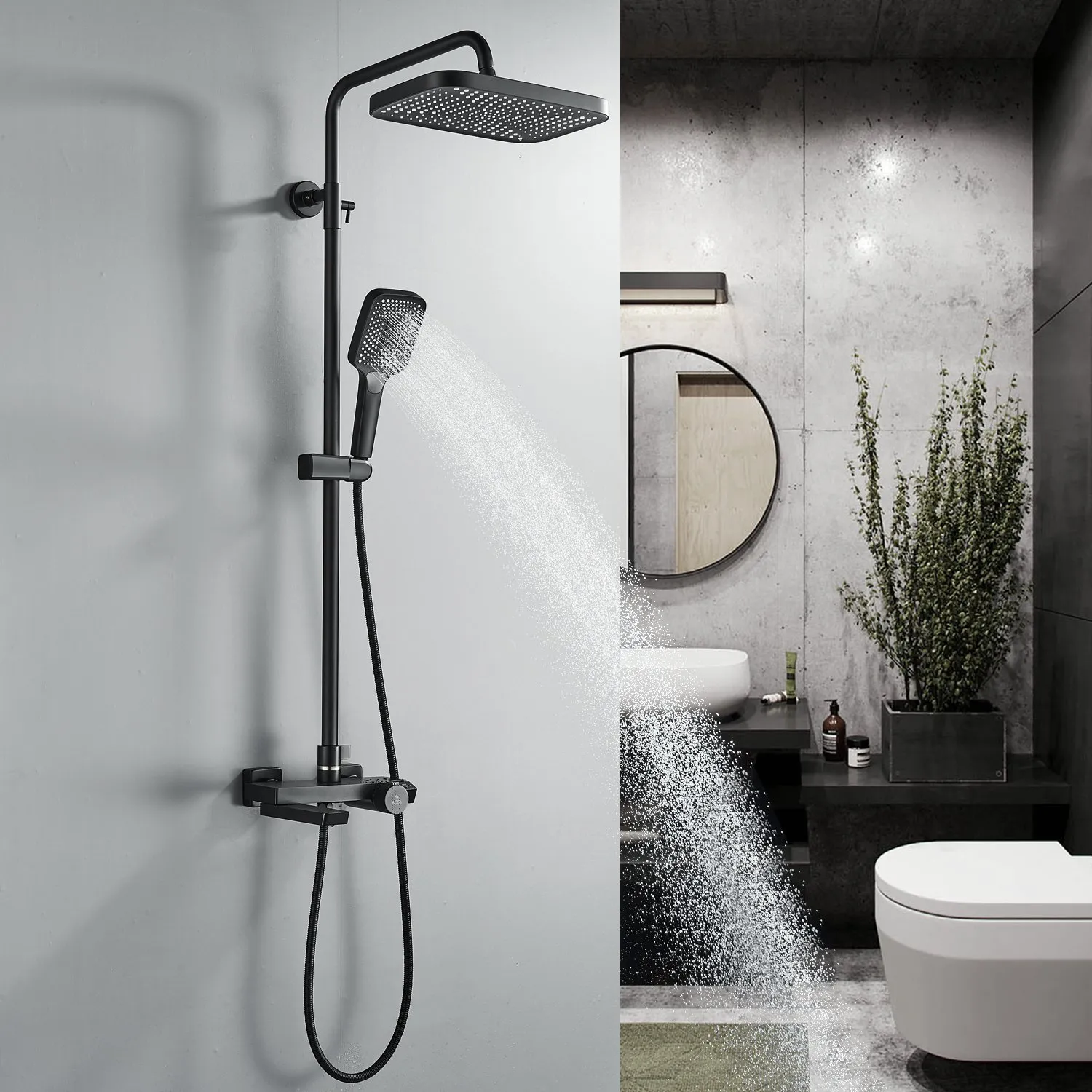 Душевая система с термостатом Rose R1896H, черный