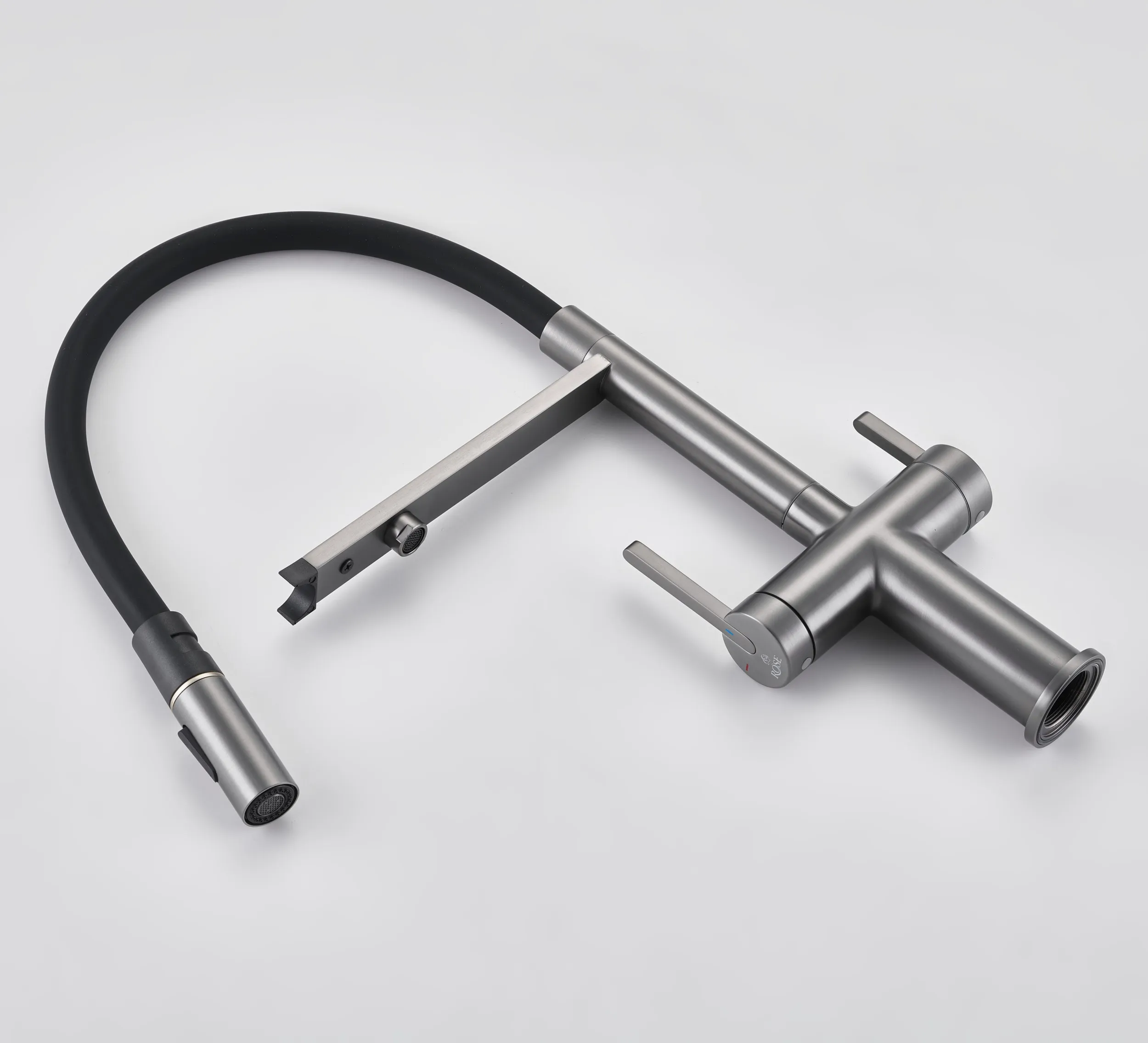 Смеситель для кухни с подключением фильтра для воды Rose R458T, оружейная сталь