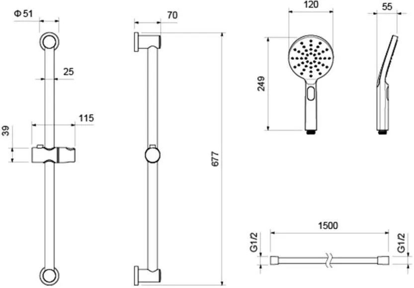 Душевой гарнитур AQUATEK ОБЕРОН, 3jet 65 см, матовый черный AQ2016MB