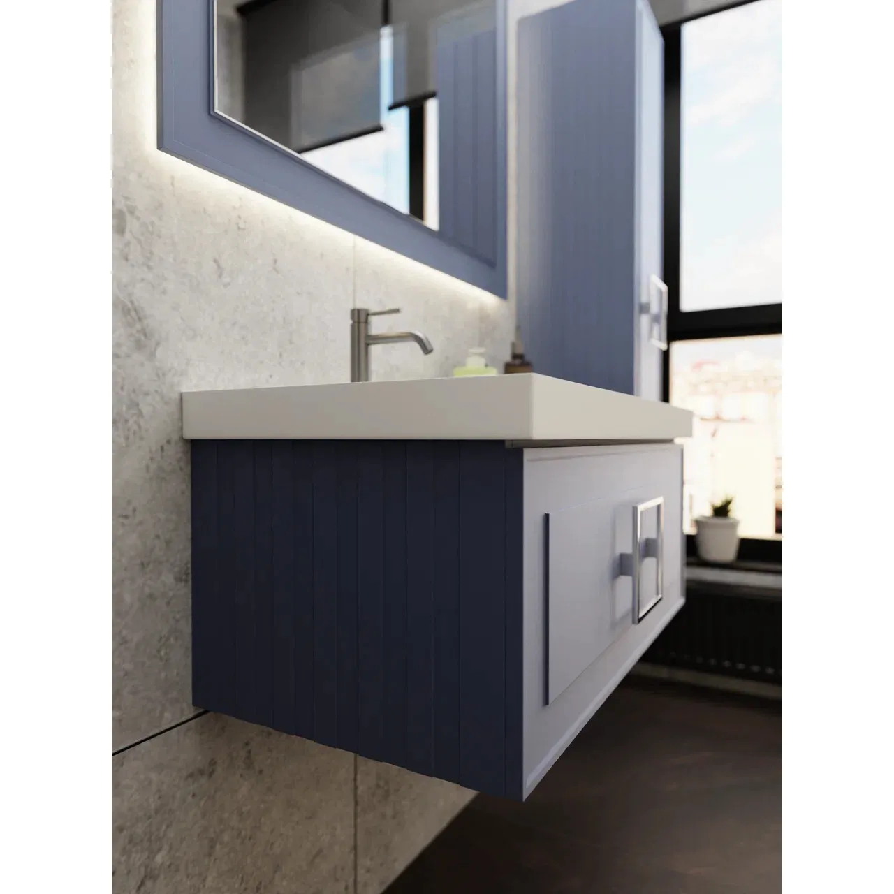 Тумба под раковину подвесная La Fenice Cubo FNC-01-CUB-BG-90, синяя