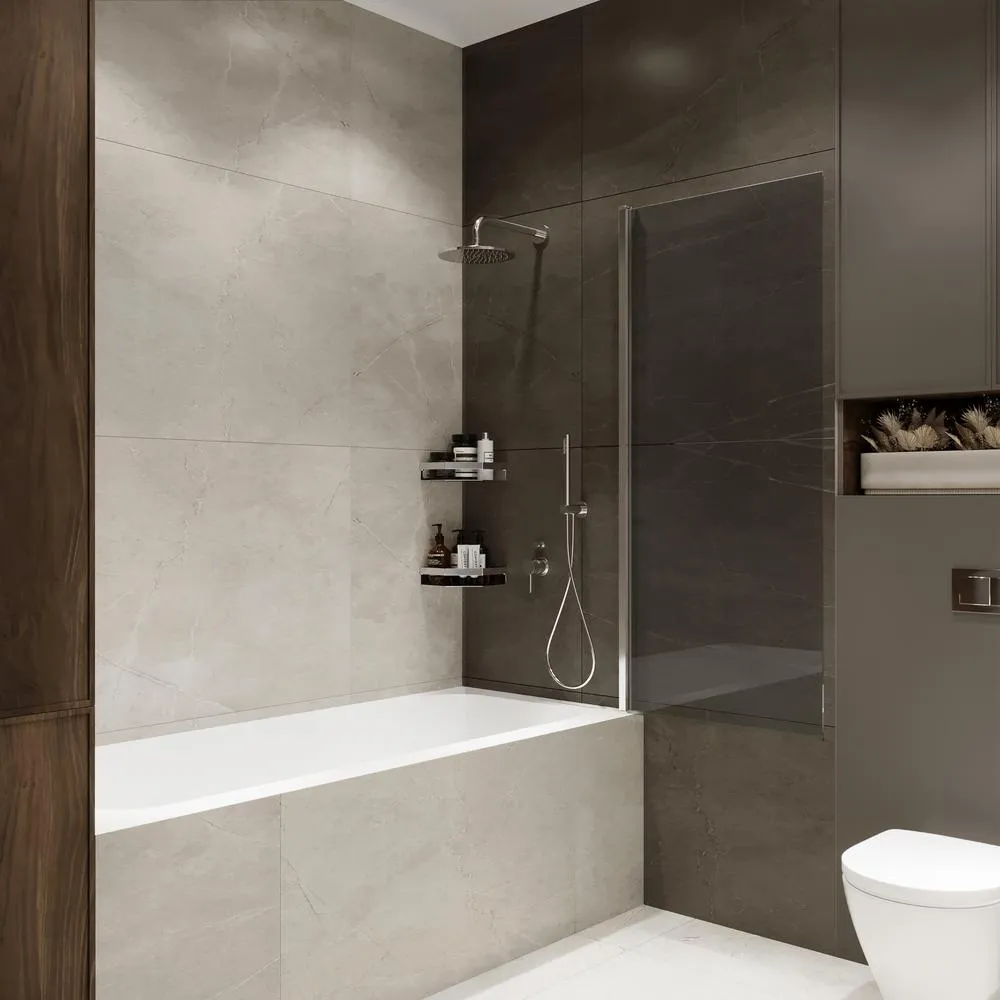 Шторка на ванну распашная Terminus Ното 150х70 тонированная, хром