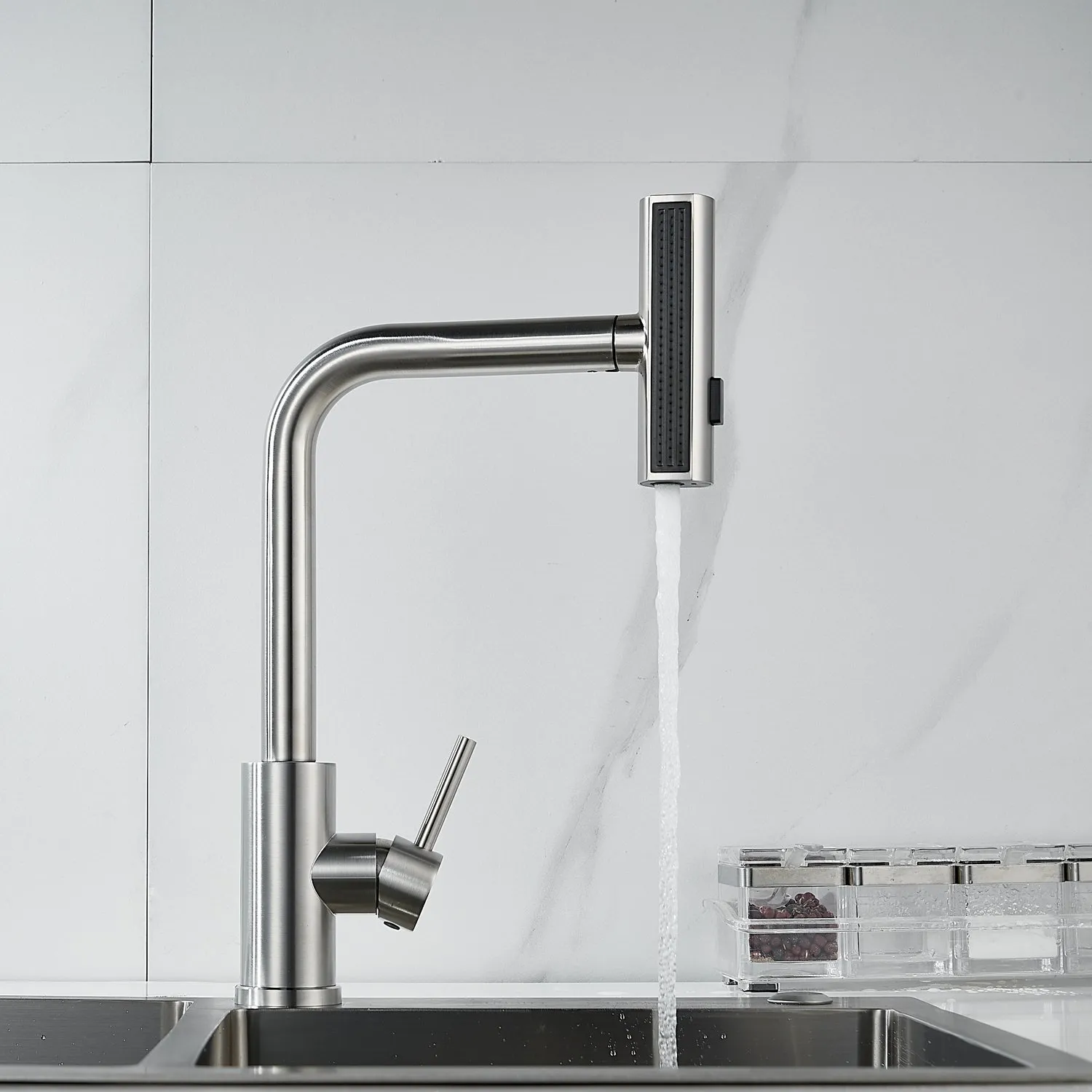 Смеситель для кухни с мультифункциональным изливом Raffine F203L, сатин