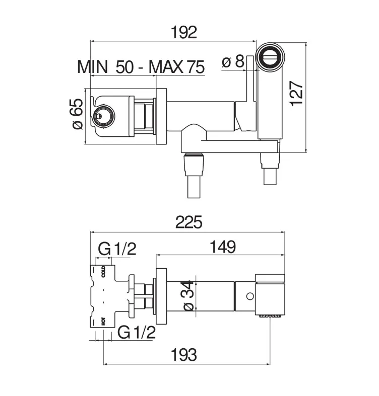 Гигиенический душ Nobili AV00600FLP со смесителем, с внутренней частью, глянцевый черный