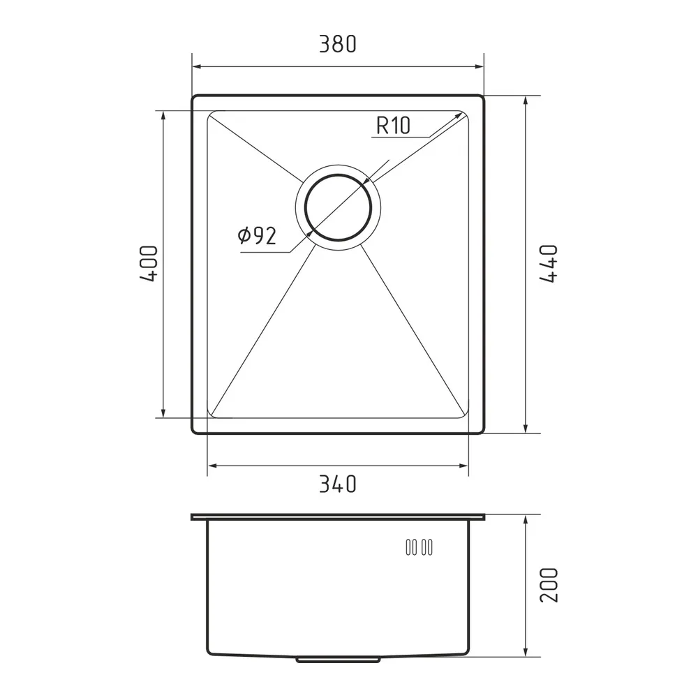 Кухонная мойка Rivelato Rinox 3844 UN, нержавеющая сталь