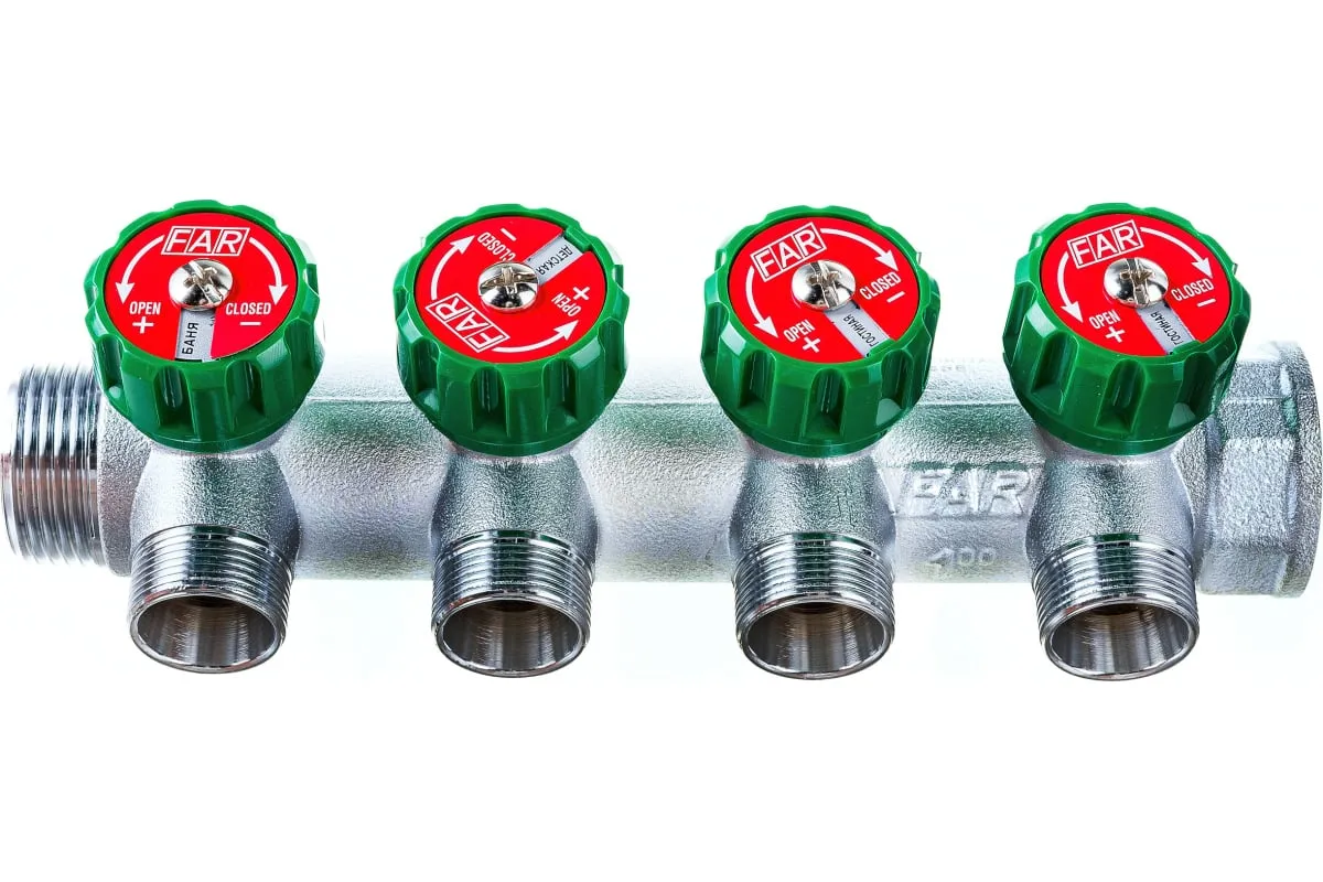 Коллектор регулирующий FAR 1"х3/4"EU (ВР-НР) на 4 отвода, с вставкой под плоское уплотнение (FK 3824 134UN)