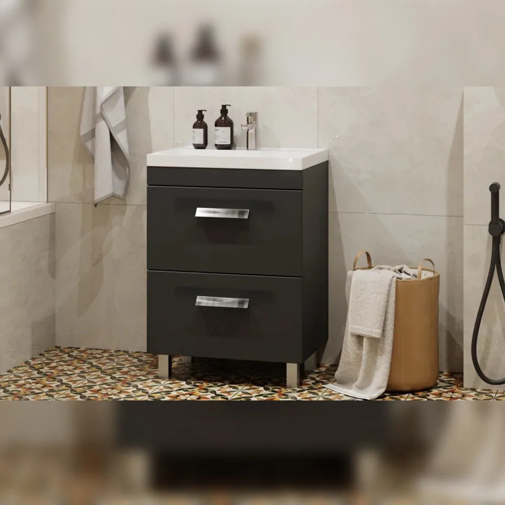 Тумба с раковиной напольная Velvex Orlando tn.ORL.CLA.60.2Y графит, 60 см