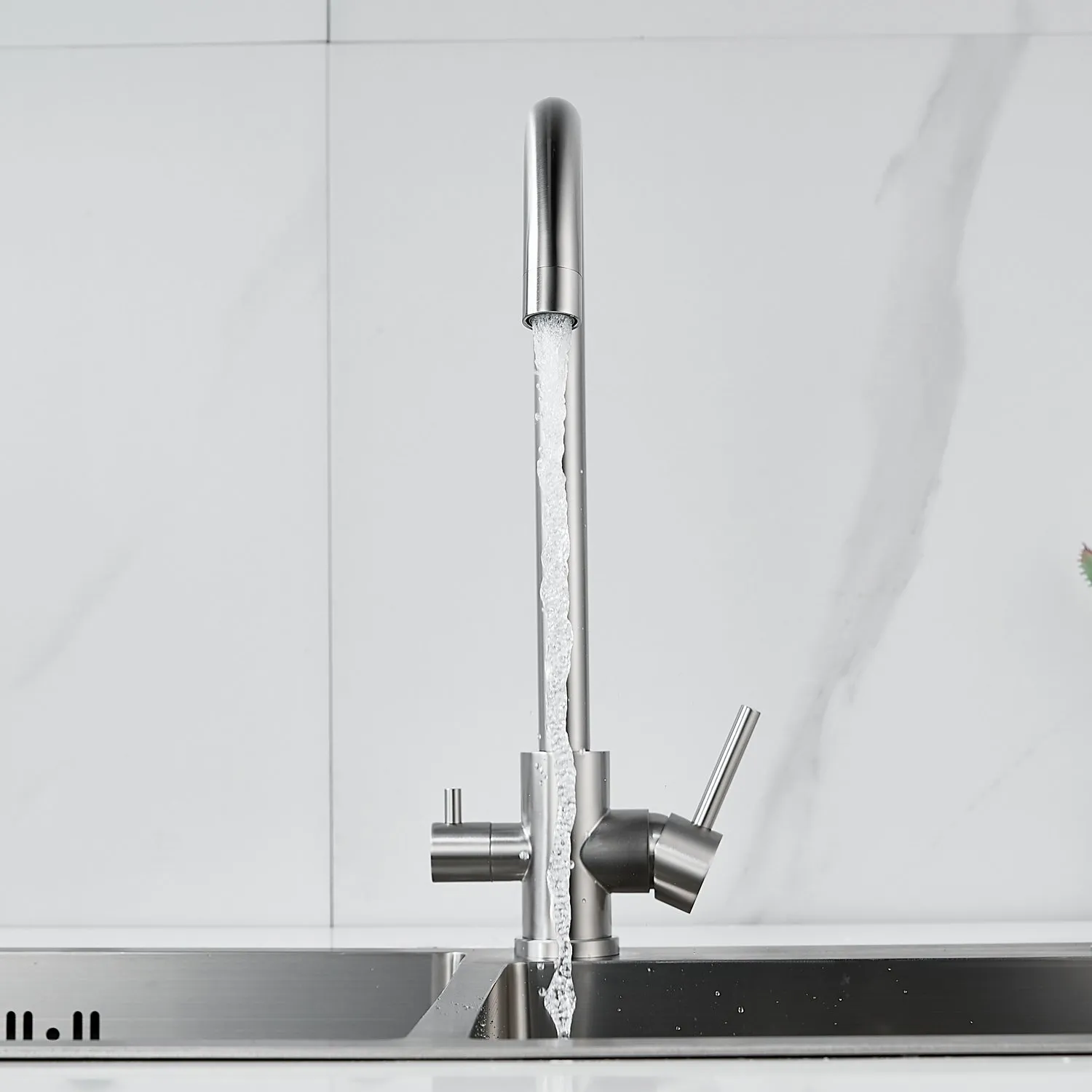 Смеситель для кухни с подключением фильтра воды Raffine F108L, сатин