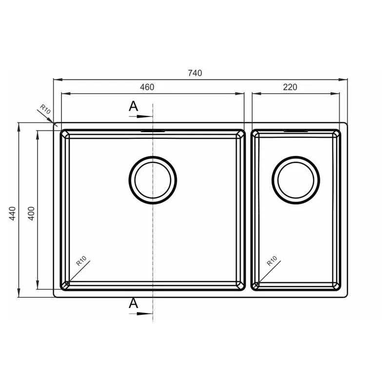 Кухонная мойка Florentina ОПТИМА-HM OHM.460/220.400.В.20.S.10, нержавеющая сталь