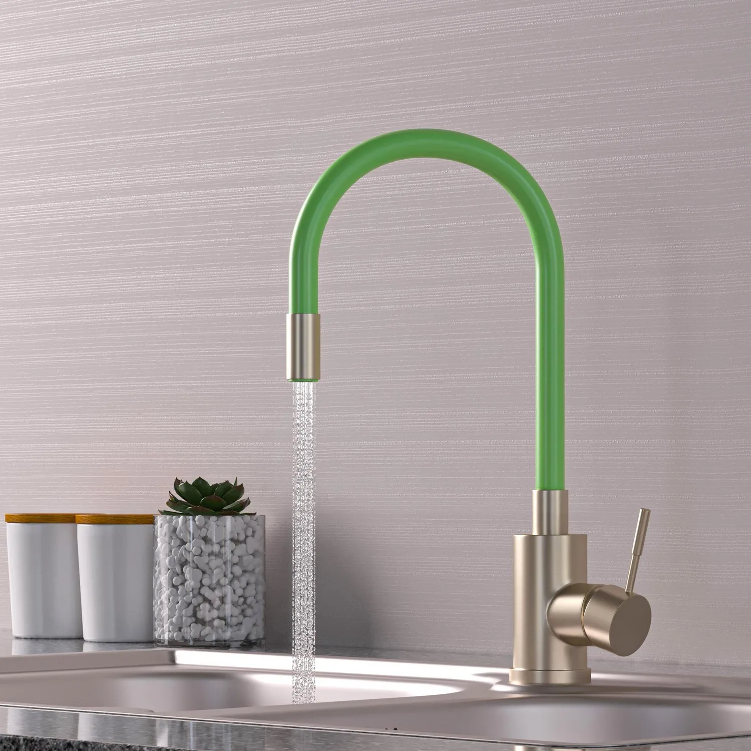 Смеситель для кухни 35k MIXLINE MLSS-0325 ЗЕЛЕНЫЙ гибкий силиконовый излив (542380)