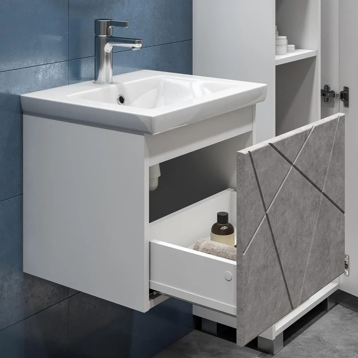 Тумба с раковиной подвесная VIGO Geometry 032 бетон, 50 см