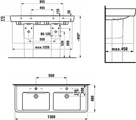 Раковина подвесная Laufen Pro 130x48 8.1496.7.000.104.1
