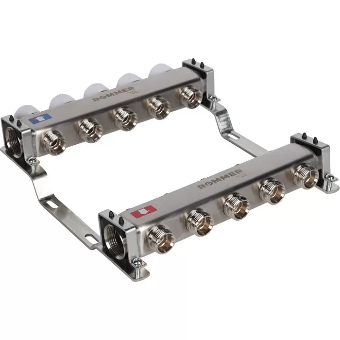 Коллектор Rommer 1"x3/4" на 5 контуров с запорными клапанами (нерж. сталь) (RMS-3200-000005)