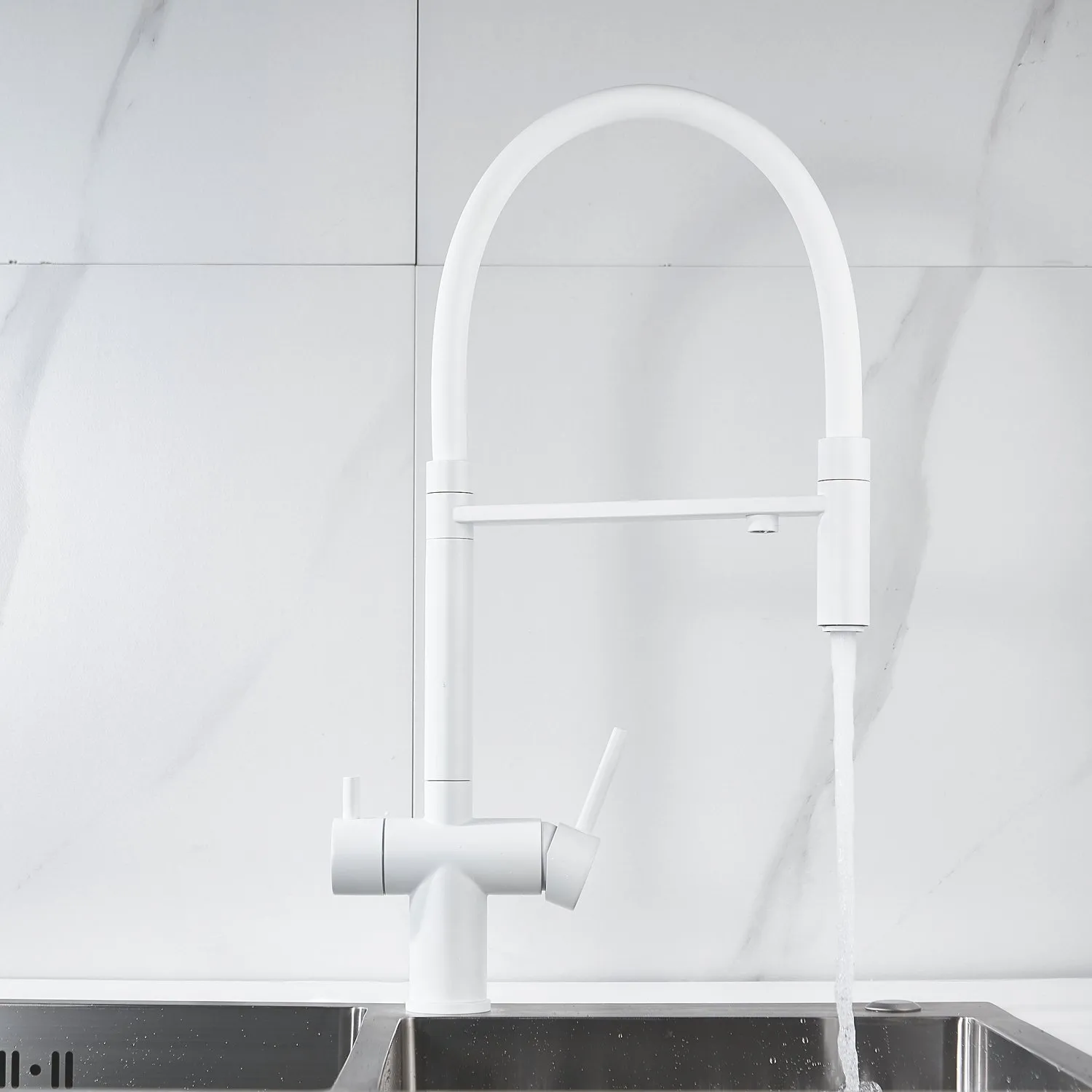 Смеситель для кухни с подключением фильтра Shevanik S178C, белый