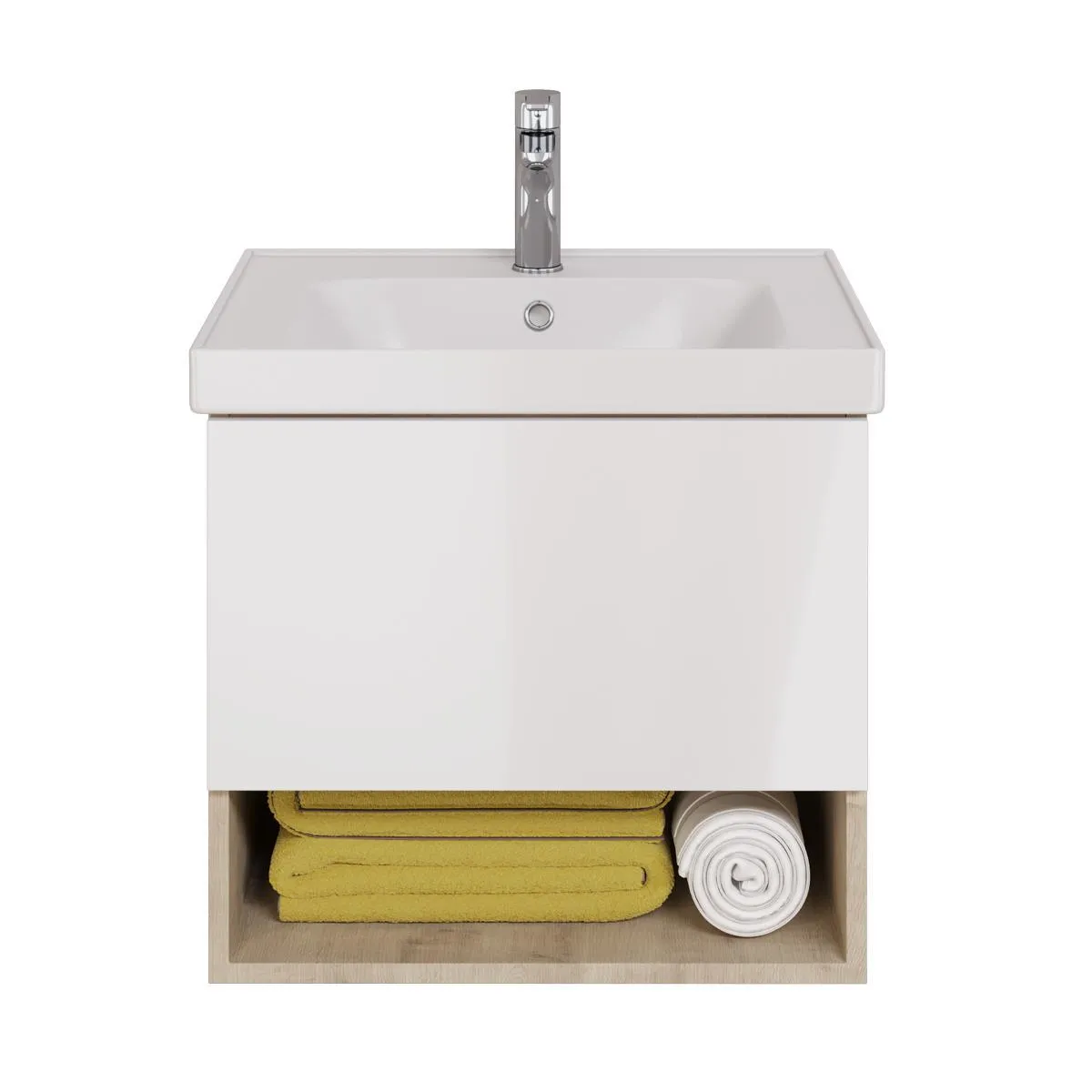 Тумба под раковину подвесная Dreja Perfecto 60 см, дуб эврика/белый