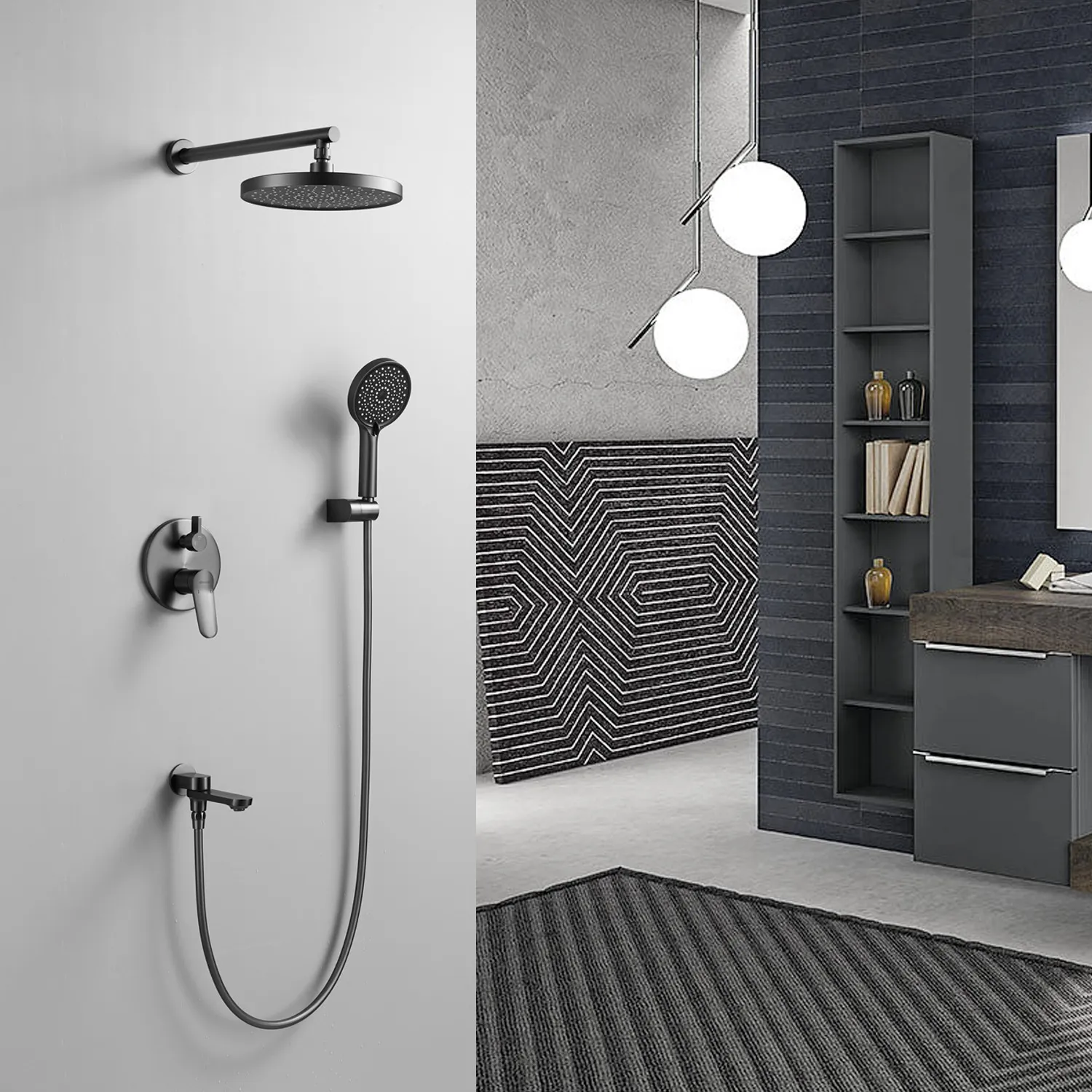 Душевая система встраиваемая Shevanik S4335T, оружейная сталь