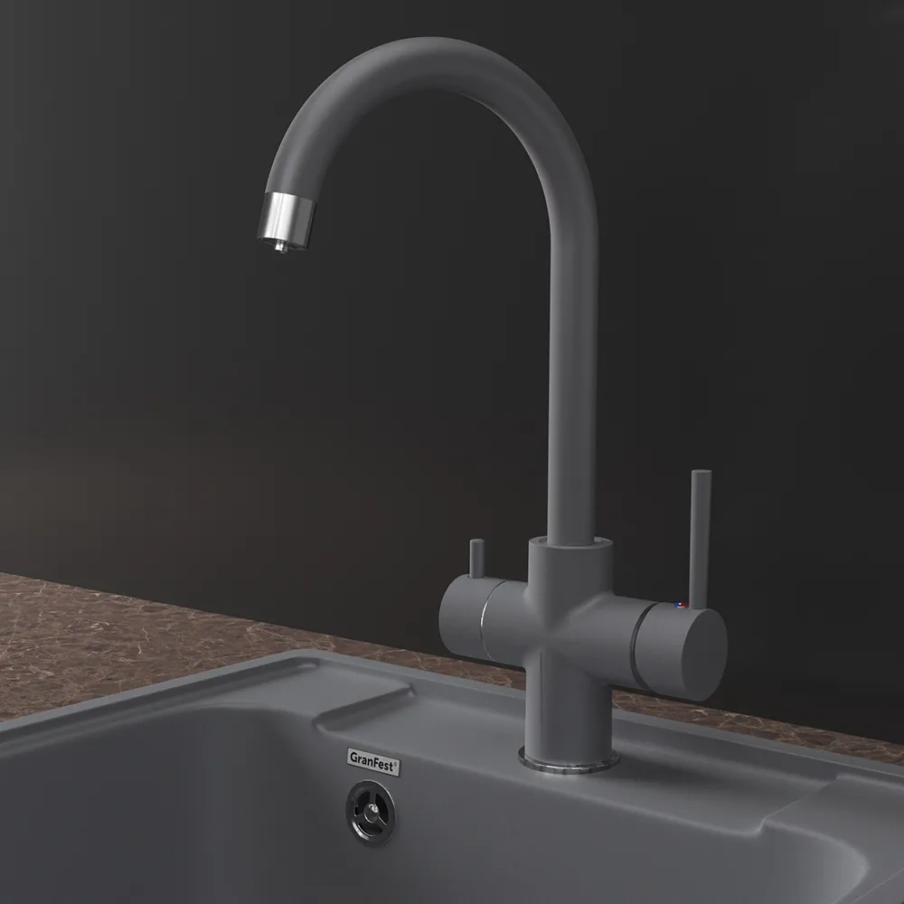 Смеситель для кухни с подключением фильтра GranFestGF-Z-5422, темно-серый