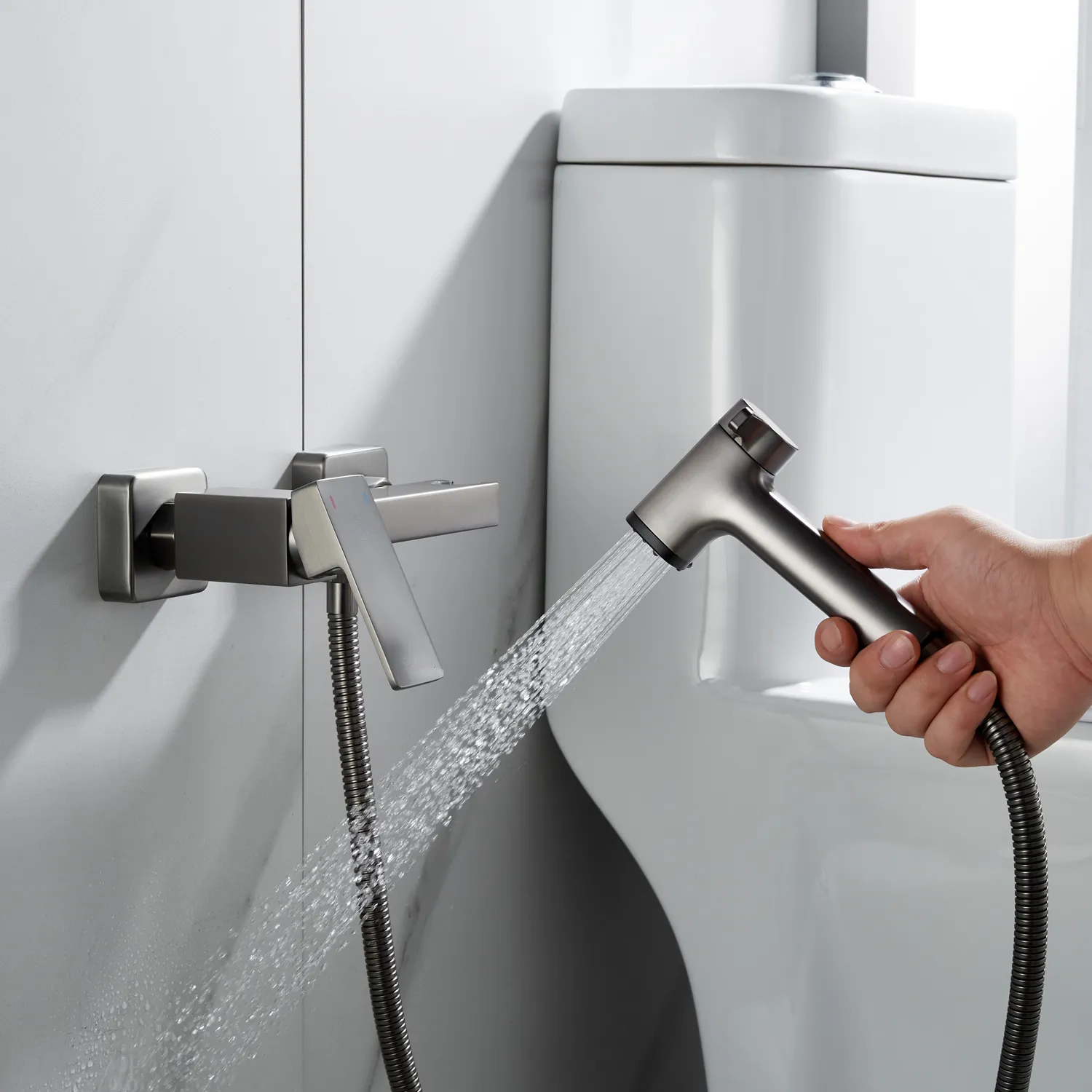 Гигиенический душ со смесителем Rose R2805T-1, оружейная сталь