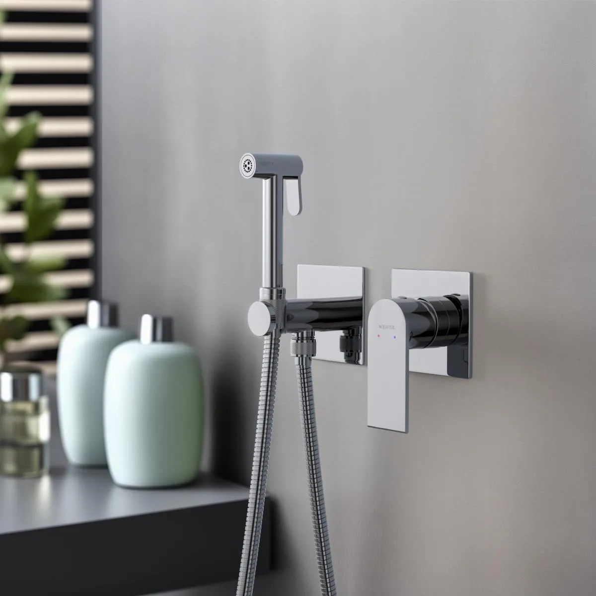 Комплект для гигиенического душа встроенный 2 отв. (смеситель + гигиеническая лейка + шланг) AQUATEK ЛИРА, хром AQ1420CR