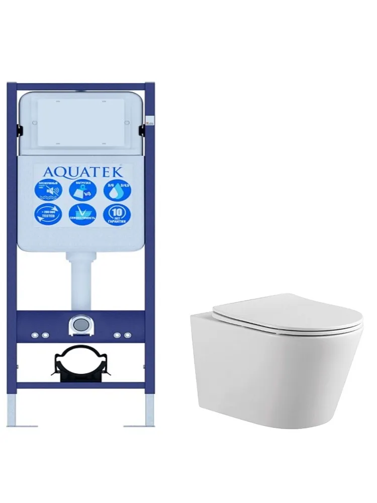 SET AQUATEK ВЕГА/17 (рама AQUATEK INS-0000017 (без клавиши и крепежа) +унитаз ВЕГА AQ1905-00+тонкое сиденье с механизмом sc)