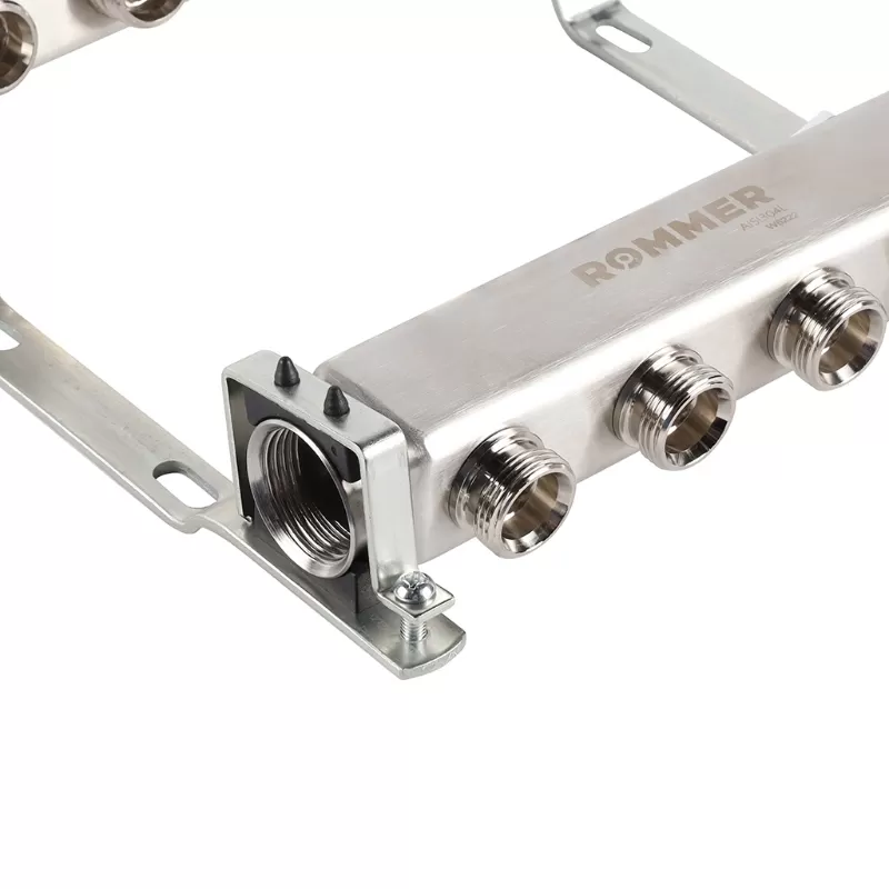 Коллектор Rommer 1"x3/4" на 4 контура для радиаторной разводки (нерж. сталь) (RMS-4401-000004)