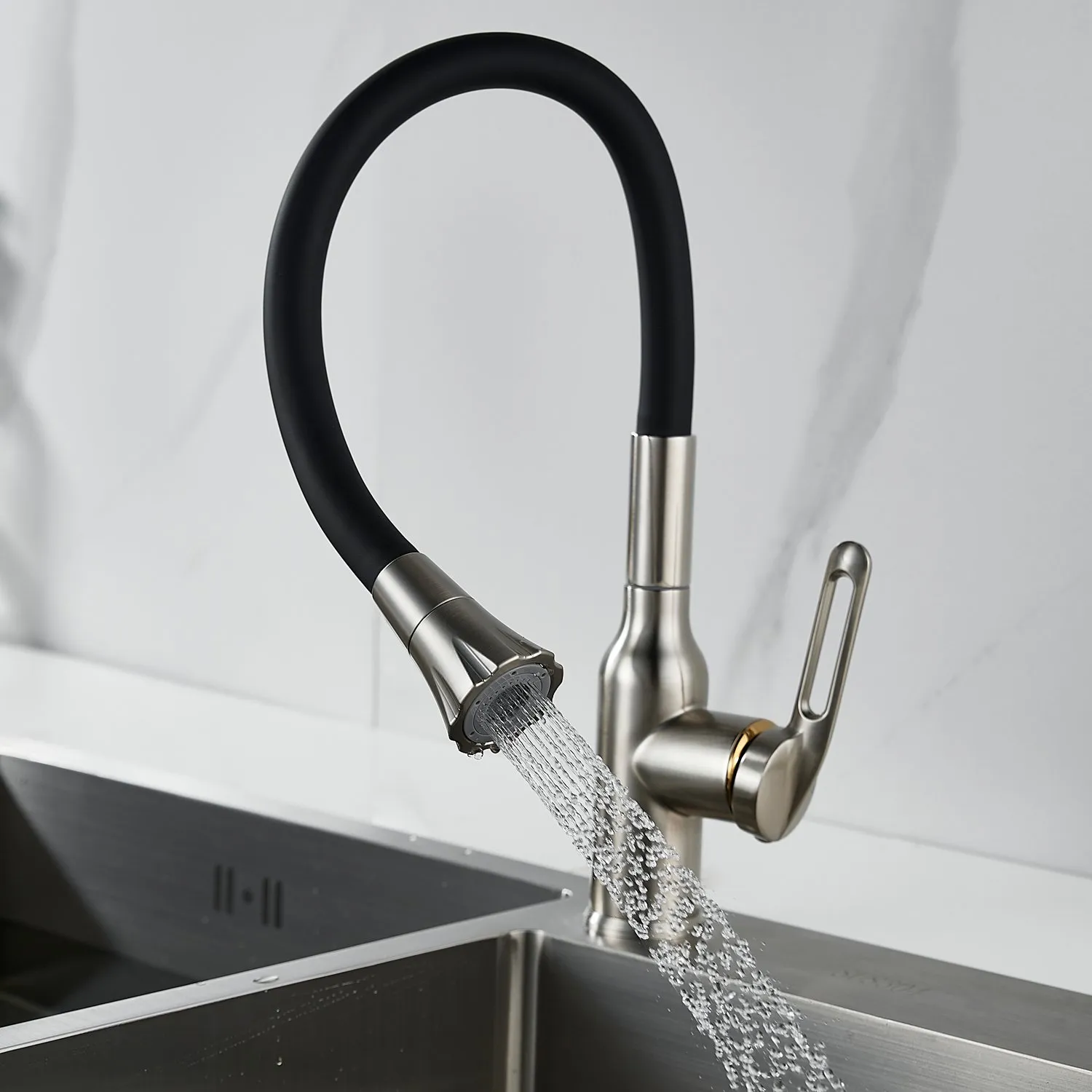 Смеситель для кухни с гибким изливом Raffine F303L-3, сатин