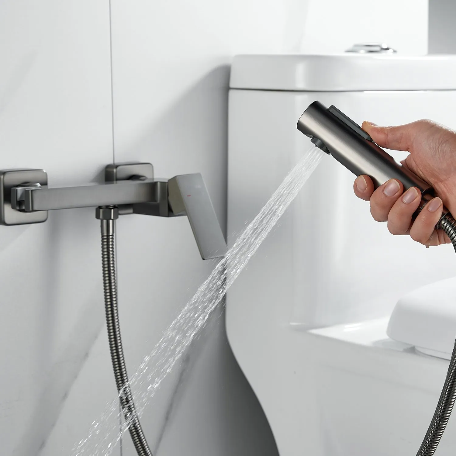 Гигиенический душ со смесителем Shevanik S9605T-1, оружейная сталь