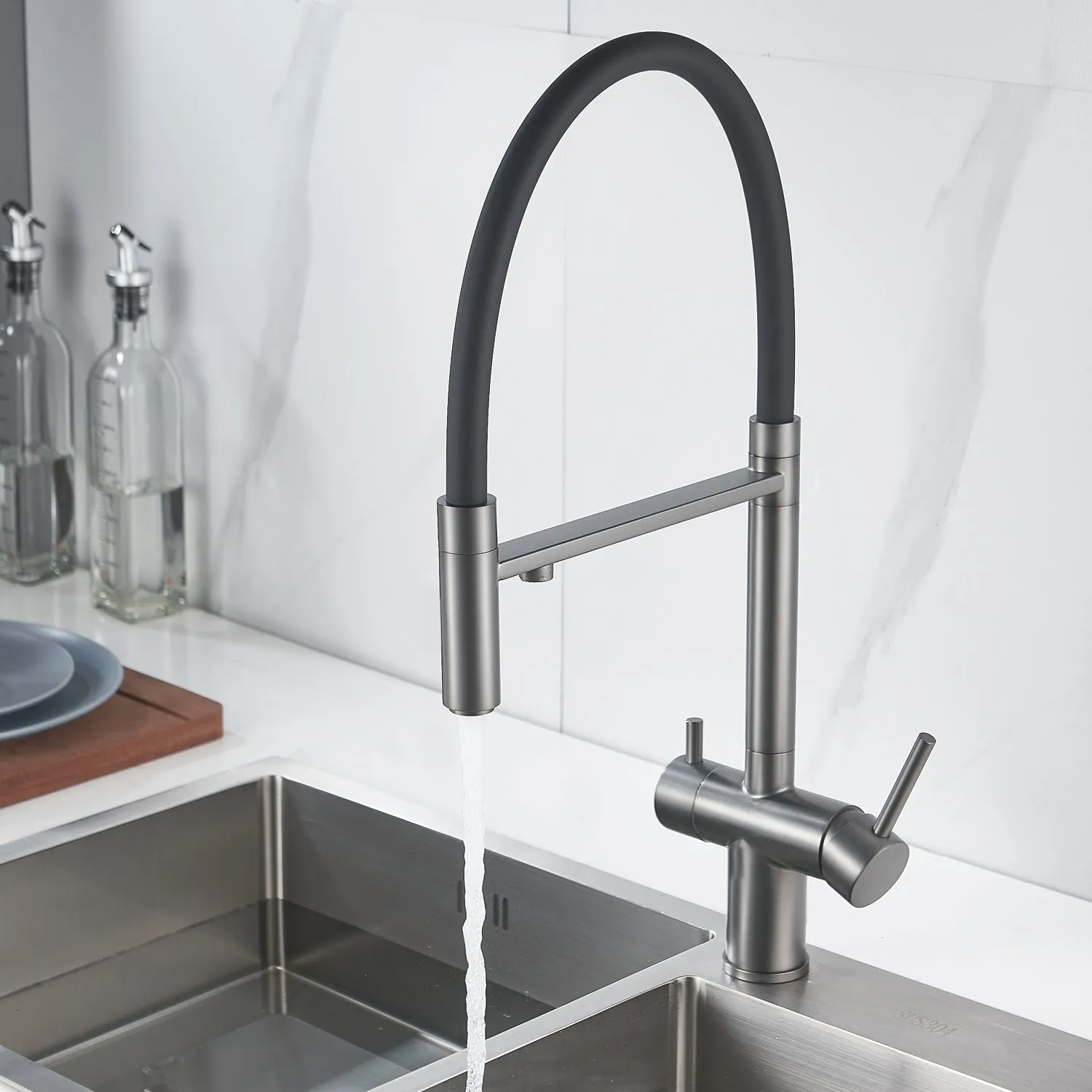 Смеситель для кухни с подключением фильтра Shevanik S178T, оружейная сталь