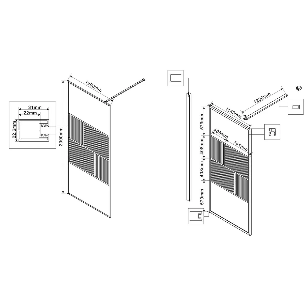 Душевая перегородка Vincea Walk-In (VSW-1HC120CFB) 1200х2000 мм, черный, стекло прозрачное/рифленое